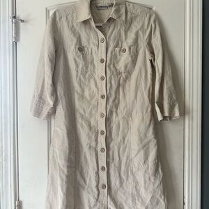 Chico's Neutral Linen-Cotton 3/4 Sleeve Button Utility Dress Size 0